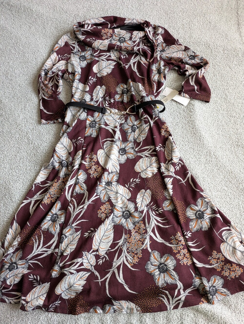 Robbie Bee Burgundy Floral Midi Dress NWT
